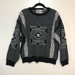 Vintage Chunky Knit 90s  Sweater Black Grey Medium